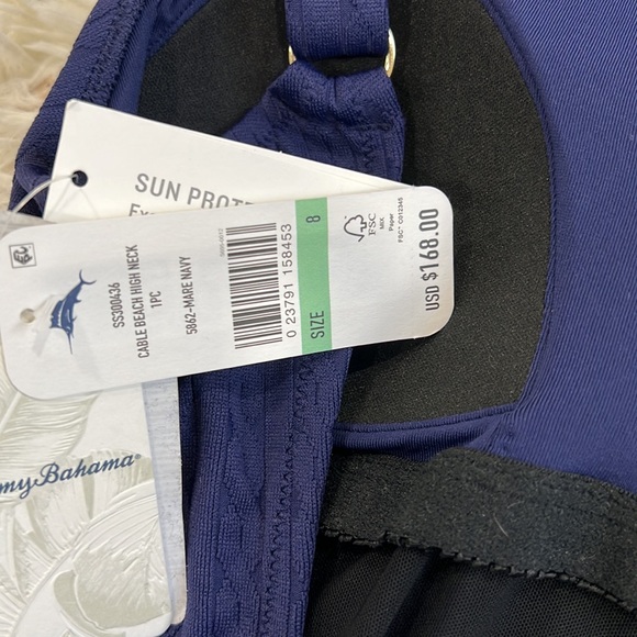 Tommy Bahama Cable Beach High Neck One Piece Swimsuit - Mare Navy* - Picture 8 of 9